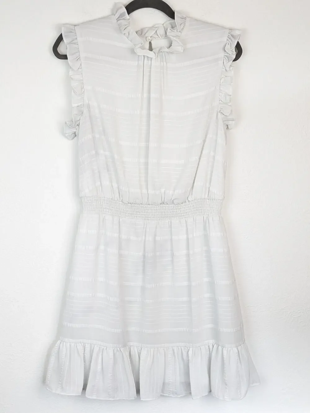Avec Les Filles Dress Tonal Stripes Ruffles Spring Summer Romantic White Size 10